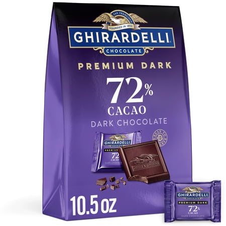 GHIRARDELLI PREMIUM DARK 72% Cacao Dark Chocolate SQUARES, 10.5 oz Bag