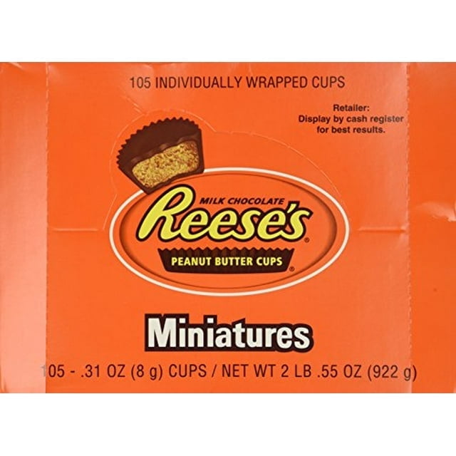 REESE'S Miniatures Milk Chocolate Snack Size, Bulk Gluten Free, Individually Wrapped Peanut Butter Cups Candy Packs, 0.31 oz (105 Pieces)