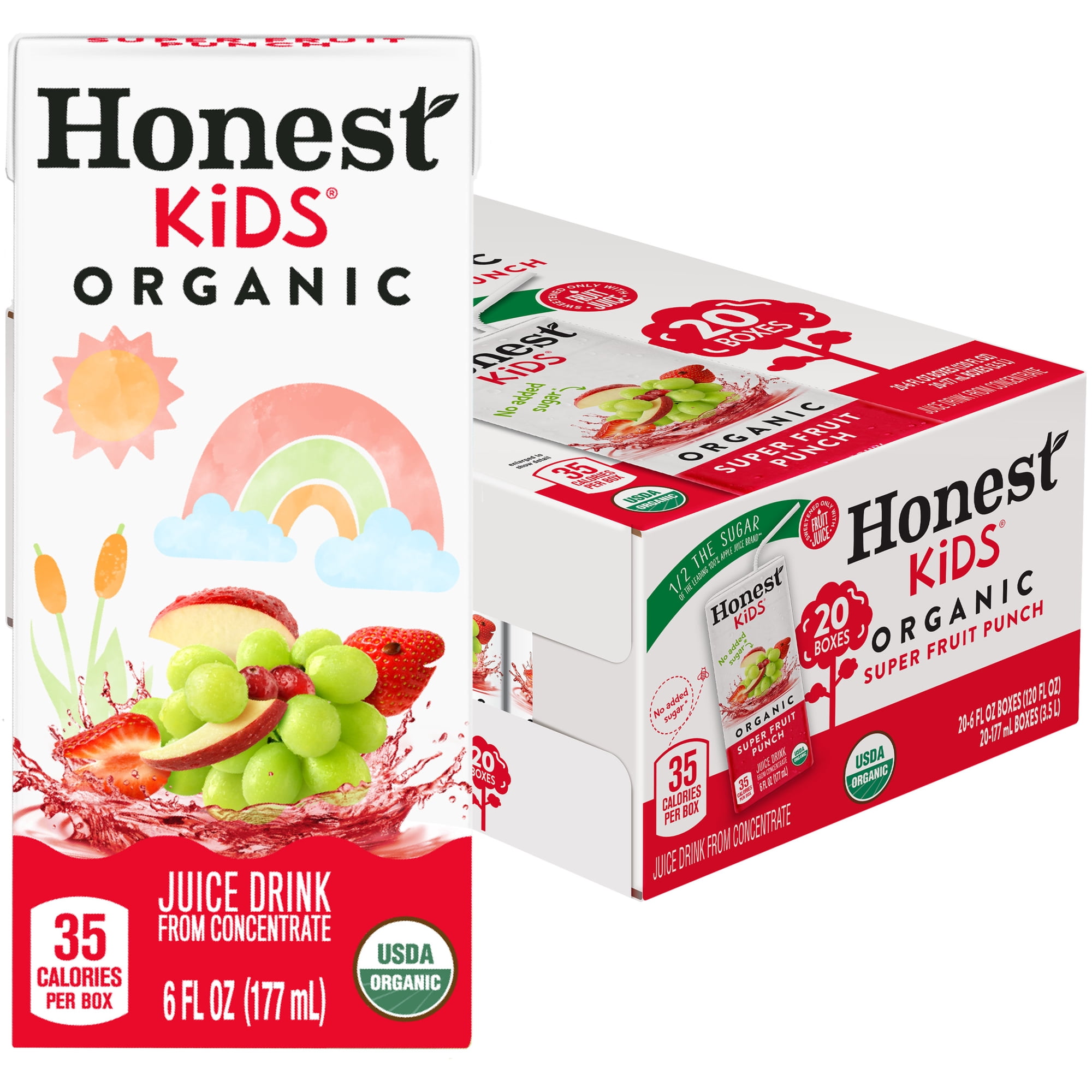 Honest Kids Super Fruit Punch Organic Juice Drink Cartons, 6 fl oz, 20 Pack