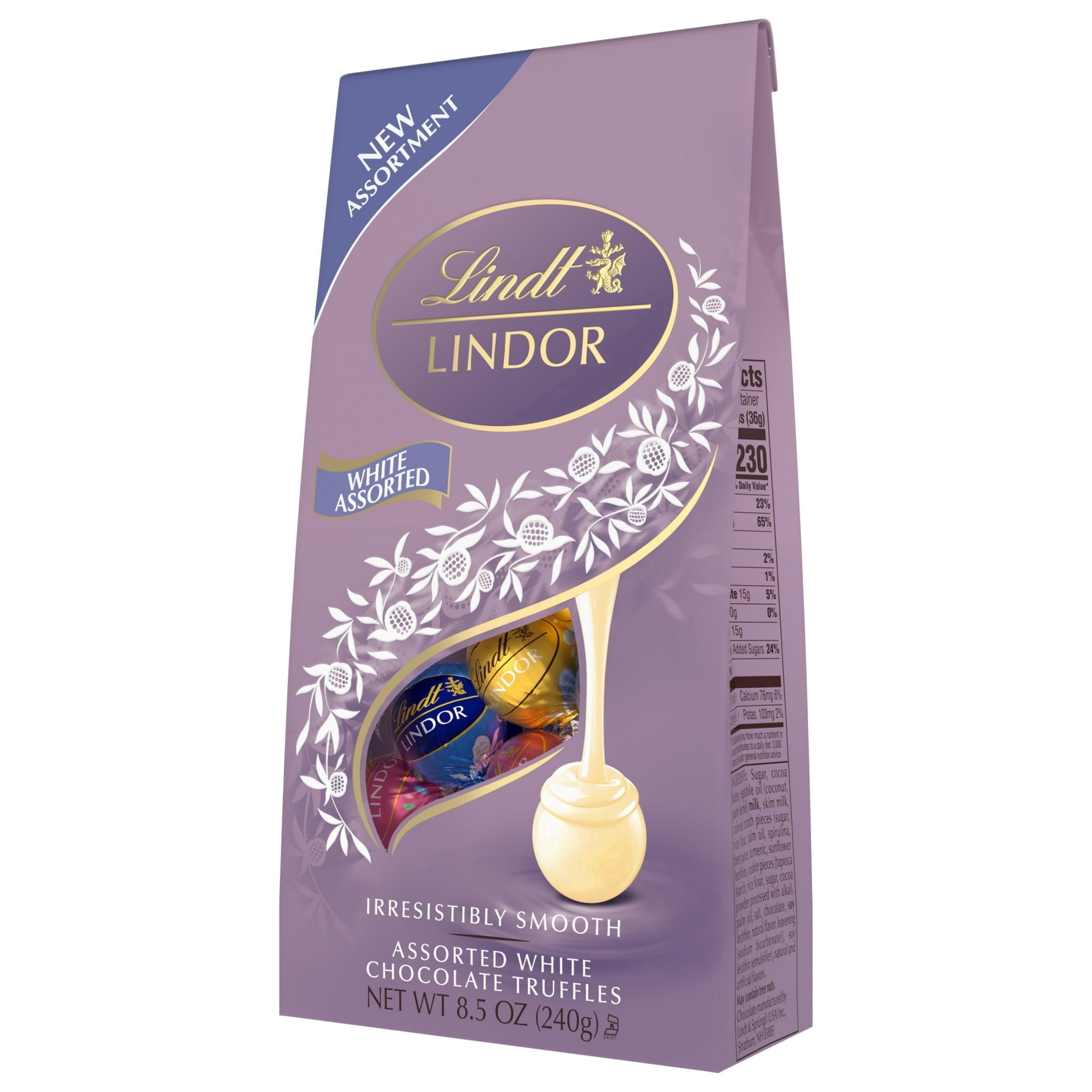 Lindt LINDOR White Chocolate Assorted Truffles With Allergen Info, 8.5 oz Bag