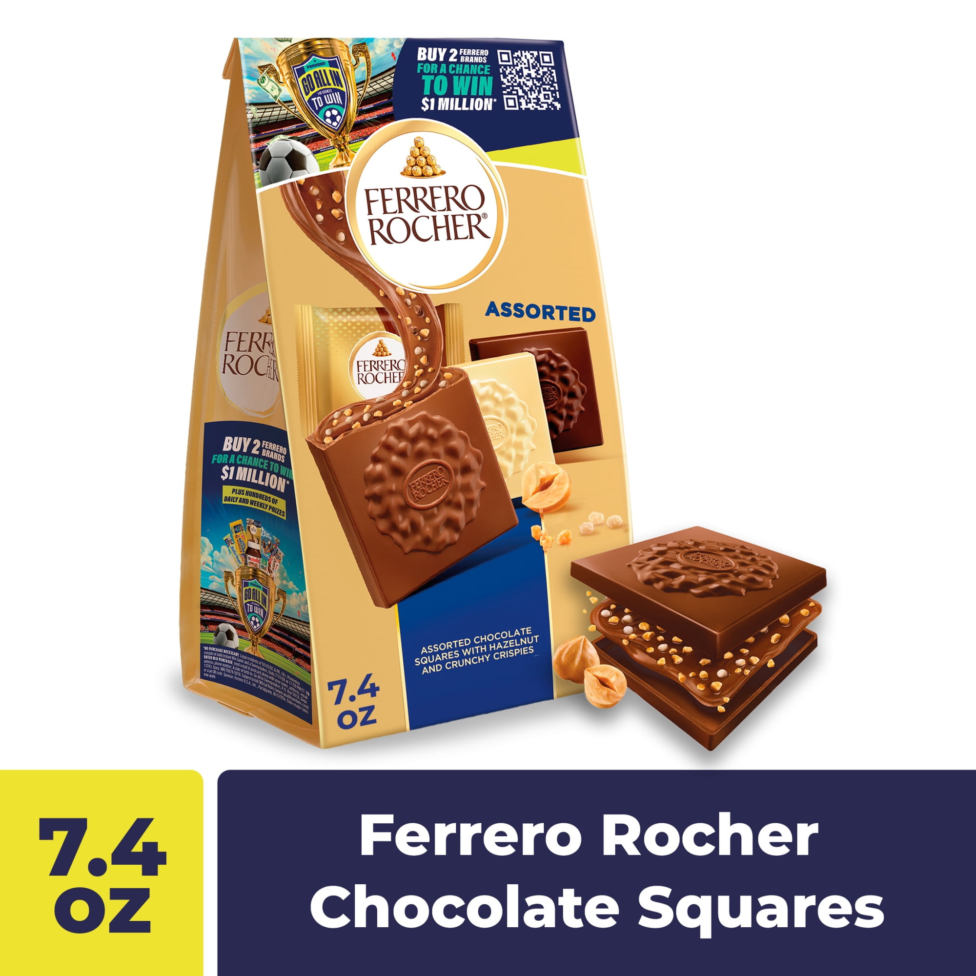 Ferrero Rocher Premium Assorted chocolate squares, Individually Wrapped Chocolates, Great for Sharing or Gifting, 7.4 oz