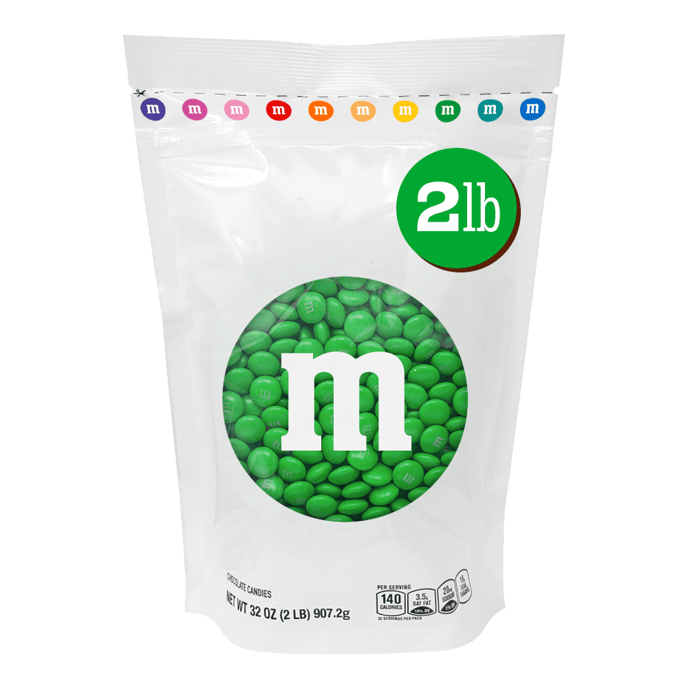 M&M'S Green Milk Chocolate Candy, 2 lb Bag for Celebrations and Party Favors