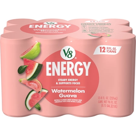 V8 Energy Watermelon Guava Energy Drink, 8 fl oz Can (12 Pack)