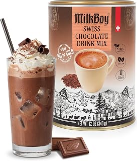 MilkBoy Swiss Chocolates Hot Chocolate Mix, Dairy Free - 12 oz Can | Rich Swiss cocoa powder with smooth flavor. Vegan. Gluten free. Kosher. Rainforest Alliance certified.