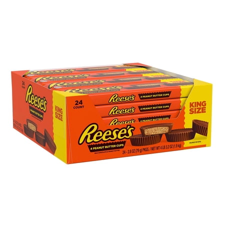 REESE'S Milk Chocolate Peanut Butter King Size Cups Candy, Bulk, Bars (2.8 oz., 24 ct.)