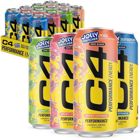 C4 Performance Energy Drink, Jolly Rancher Variety Pack Flavor, 16 oz cans (12 pack)