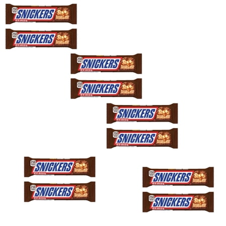 Snickers Full Size Milk Chocolate Caramel Candy Bars, 10 Pack, 1.86 oz Each