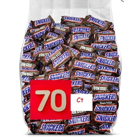 Snickerss Fun Size Candy Bars, Individually Wrapped, Bulk Candy of 70 CT - Chocolate Candy Bars Father's Day Gift,
