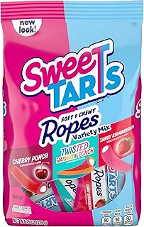 SweeTARTS Ropes Variety Mix Candy, Cherry, Rainbow, Strawberry, 15 oz | Cherry Punch, Twisted Rainbow Punch, Tangy Strawberry, individually wrapped, party candy, snacking