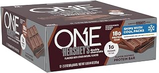 ONE Hershey's Double Chocolate Protein Bars, 18g Protein, 12 ct | 18g Protein, 1g Sugar, Protein Snack for Breakfast, Workout and Travel, 12 Snack Bars, Gluten Free Snacks