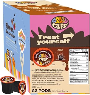 Crazy Cups Caffeinated Hot Chocolate, Molten Chocolate Souffle Pods For Keurig K Cups Machines, 100 Mg Of Caffeine Coffee Substitute Hot Cocoa Pods, 22 Count