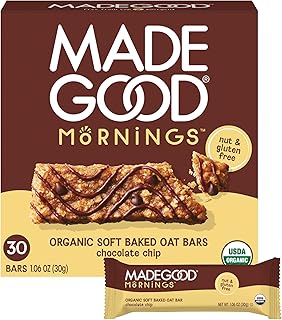 MadeGood Mornings Chocolate Chip Soft Baked Breakfast Bars, 30-Pack | Gluten free snacks for busy mornings, lunch boxes and on-the-go snacking, Vitamins C & D, Kosher and dairy free
