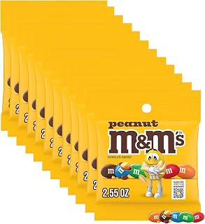 M&M's Peanut M&M'S Candy, Chocolate Peanuts, 2.55 oz Bag, 12 Ct | Peanut M&M'S milk chocolate candy in a 2.55 oz bag, bite-sized movie snack for home, office and on-the-go snacking