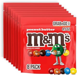 M&M's Milk Chocolate Peanut Butter Candy, Grab N Go 4.5 oz Bag | Chocolate peanut butter candy; portable snack food; on the go road trip snacks in a resealable 4.5 oz candy bag