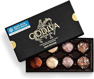 Godiva Signature Belgian Chocolate Truffles Gift Box, Gourmet, 8 Pc | Belgian dark & milk chocolate, Ganache-filled truffles, Kosher, Black gold-accent box, Great for gifting