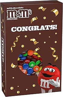 M&M'S Milk Chocolate M and Ms Candy Graduation Gift Box, 10 Oz | M&M'S milk chocolate candy gift box with congrats card; gift boxes for friends, family, graduates, office, home.