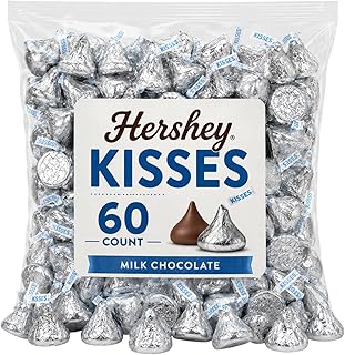 Hersh,eys Milk Chocolate Kisses, 60 pcs - Individually Wrapped Silver Foil Milk Chocolate Candy for Party Favors, Candy Buffets & Gifts