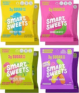 SmartSweets Sour Variety Pack, Gluten Free Gummies, Healthy Snacks for Adults & Kids, Fun Chewy Candy, Low Sugar, Fruit Flavored Snack, No Artificial Sweeteners, 50g Bags, 8 Pack
