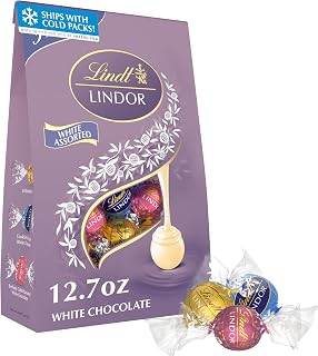 Lindt LINDOR Assorted White Chocolate Candy Truffles, 12.7 oz Bag