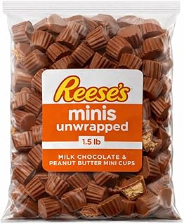 Reese Minis Minatures Milk Chocolate Peanut Butter Cup 1.5 lb Bulk Pack of Mini Peanut Butter Chocolate Candy Cups Unwrapped Perfect for Baking and Gift Bag Decor