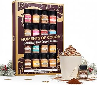 Hot Chocolate Mix Gift Set 16-Pack - Ultimate Gourmet Hot Cocoa Sampler Box with Caramel, Vanilla, Peppermint, Toasted Marshmallow & Double Chocolate - Luxury Winter Beverage Variety Kit for Gifting