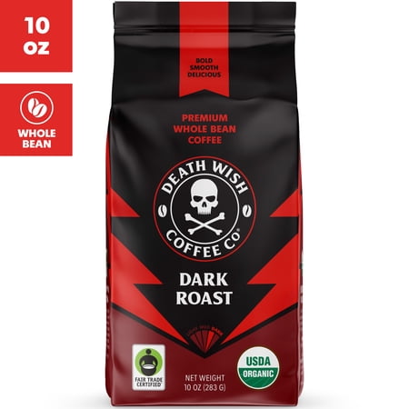 Death Wish Coffee, Dark Roast, Whole Bean, Fair Trade, Organic, Bag, 10oz