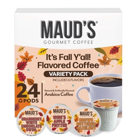 Maud's Fall Flavored Coffee Pods Variety Pack, 24ct, 6 Assorted Flavors, Medium Roast Coffee in Single Serve Pods - 100% Arabica Beans, Compatible with Keurig K Cups Maker