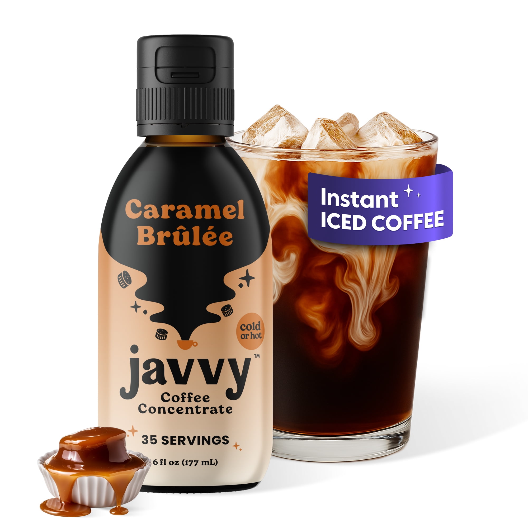 Javvy Coffee Concentrate - Cold Brew Coffee, Perfect for Instant Iced Coffee, Cold Brewed Coffee and Hot Coffee, 35 Servings - Caramel Brulee